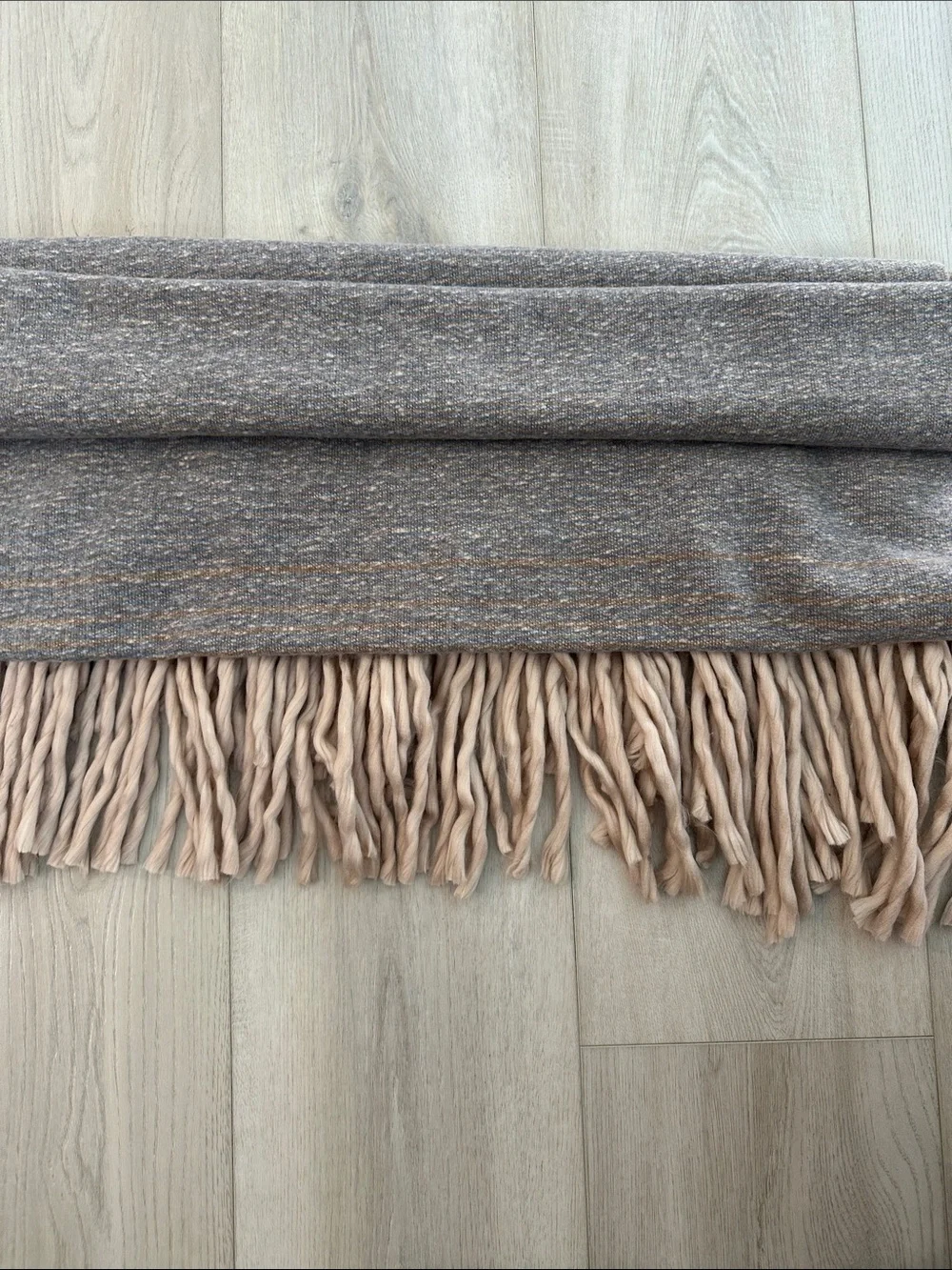 Anthropologie Oversized Fringe Scarf Wrap Neutral Beige Blue Striped
